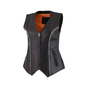 Chaleco de cuero PU para mujer, cuello en V, cierre de cremallera, sin mangas, color sólido, estilo motero, ropa exterior - Product Image 1