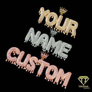 Iced Personalized Gold Plated Rhodium Plated Moissanite Letter Pendant Necklace Crown Detail Cuban <b>Chain</b> Custom <b>Initial</b> Jewelry - Product Image 6