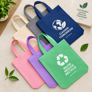 Reusable Nonwoven Tote <b>Bag</b> EcoRev ECO55 Recycling Symbol Hand Length Handle Custom Logo Silk Screen Printed Multi Color Options - Product Image 2