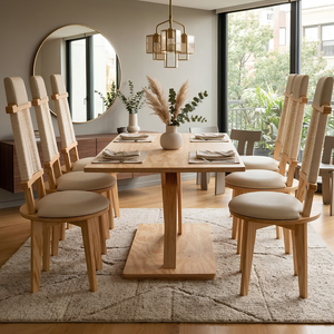 Ensemble de table à manger en bois massif moderne avec 6 chaises, meubles écologiques pour l'intérieur et l'extérieur, garantie 1 an - Product Image 6
