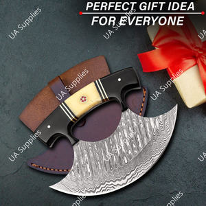 Couteau de chef Ulu professionnel en acier Damas forgé à la main, manche ambidextre, étui en cuir, lame extra-affûtée, personnalisable, pour la cuisine - Product Image 5