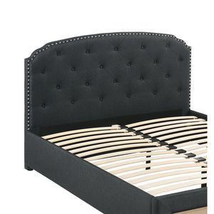 Letto singolo imbottito con testiera capitonné in tessuto di tela color antracite, con contenitore a cassetti e bottoni, 1 pz. - Product Image 6