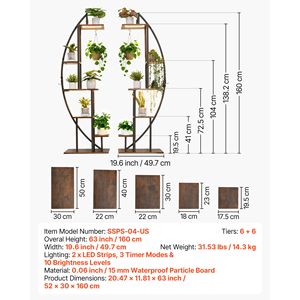 Supporto per Piante da Interno a 6 Livelli, Alto 63 Pollici, con Illuminazione, 2 Pezzi, Porta Piante Angolare in Metallo, 3 Timer, 10 Applicazioni per Vegetali, AC 3000K - Product Image 5