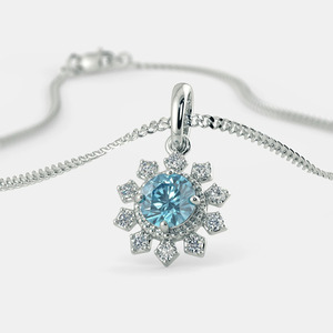 Collier pendentif en or blanc avec topaze bleue et diamant de laboratoire floral - Product Image 4