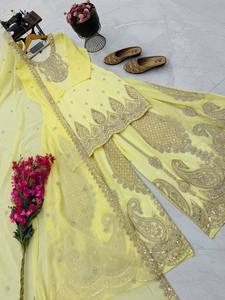 Conjunto de traje Sharara tradicional bordado Fox Georgette al por mayor para mujer con trabajo de codificación y dupatta de 2.2M para todas las estaciones - Product Image 5