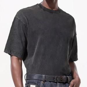 T-shirt Sport Homme Manches Courtes Style Vintage Oversize 280 g/m² Effet Vieilli Décoration Urbaine Uni 2026 Été - Product Image 2