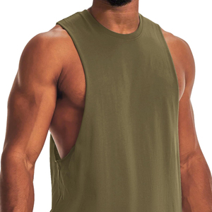 Camiseta sin Mangas para Hombre, Color Verde Oliva, Cuello Redondo, Color Sólido, Informal, de Punto, para Hacer Ejercicio - Product Image 2