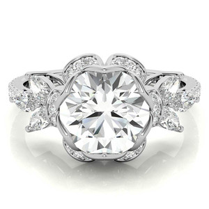 Anillo de lujo de oro macizo de 10k, 14k, 18k con diamante de color D, anillo de compromiso floral redondo de 6 puntas con diamante cultivado en laboratorio H&A para mujer - Product Image 1