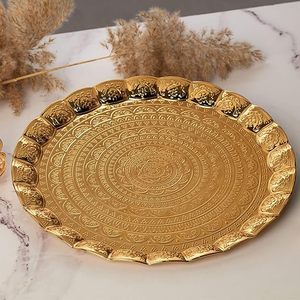 Plateau rond vintage en gros d'usine, qualité supérieure, imprimé or, plateaux de service décoratifs effet miroir, en plastique, verre, métal - Product Image 1