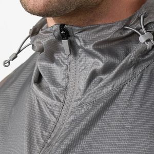 Mens Silver Grey Lightweight Hooded Windbreaker <b>Jacket</b> Full Zip <b>Packable</b> Running Training Outdoor Sportswear Embroidery Front - Product Image 6