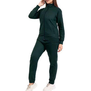 Best Women's Dark Green Tracksuit Set Full <b>Zip</b> <b>Hooded</b> Jacket Side Pockets Long Sleeve Pants Casual Autumn Wear 100 Polyester - Product Image 1