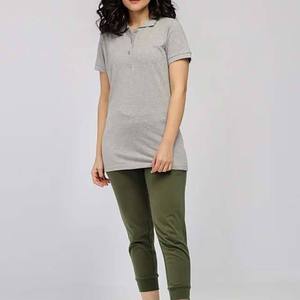 Polo à manches courtes gris pour femme, couleur unie, décontracté, tissé, avec boutons, coupe classique - Product Image 3