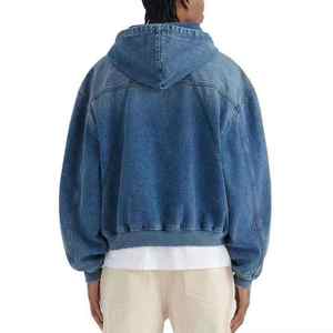 Sweat à capuche en jean pour homme avec logo personnalisé, délavage bleu vintage, brodé, poche kangourou, coupe oversize, décontracté, hiver, 100% coton - Product Image 6