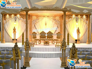 Mandap de madera tallada estético para bodas, Mandap de madera tallada para bodas indias en el Reino Unido, Mandap de madera Triveni para matrimonios hindúes en EE. UU. y Reino Unido - Product Image 2