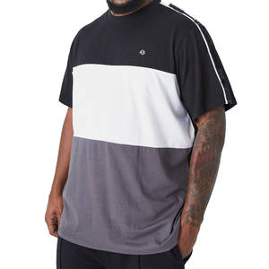 Camiseta de algodón oversize con bloques de color y detalle de cinta en el hombro, corte relajado, producción personalizada, para hombre, venta al por mayor OEM - Product Image 1