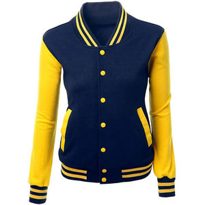 Veste universitaire bleu marine et jaune unisexe, style preppy, manches classiques, fermeture à boutons, col rabattu, doublure en polaire, vêtement d'automne - Product Image 1