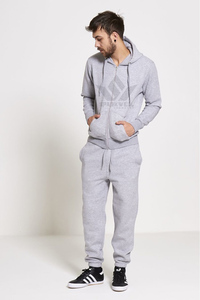 Ensemble de survêtement gris 2-en-1 pour homme avec sweat à capuche zippé et pantalon de jogging ajusté, poches latérales, vêtements de sport décontractés 100 % coton pour le printemps - Product Image 4
