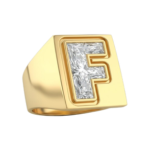 GIA IGI Certified DEF VVS VS Lab Grown Diamond Letter F Shape <b>Ring</b> in Fine Gold and 925 Sterling <b>Silver</b> Modern <b>Solitaire</b> Initial - Product Image 1