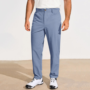 Pantalon de golf bleu clair pour homme, couleur unie, respirant, en coton tissé, décontracté, fermeture boutonnée - Product Image 5