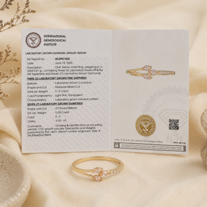 Bague en or jaune massif 14 carats personnalisable avec diamant de laboratoire et saphir Padparadscha, bijou de créateur, cadeau spécial pour femme - Product Image 6