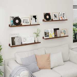 Ensemble d'étagères flottantes murales en bois avec support métallique blanc à 3 niveaux pour salle de bain, rangement de cosmétiques et d'épices - Product Image 5