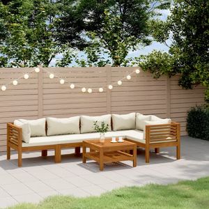 Set Lounge da Giardino in Legno Massello di Acacia e Tessuto Color Crema - Collezione Premium di Arredi da Esterno - Product Image 1