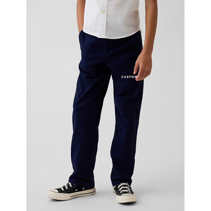 Custom Boys <b>Navy</b> Twill <b>School</b> Uniform Pants Flat Front - Product Image 2