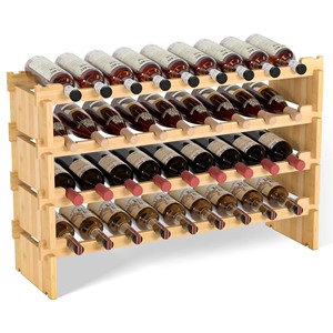 Porte-bouteilles modulaire rectangulaire en bois de manguier, système empilable, style moderne du milieu du siècle, extérieur, doré, 35x15x20cm, écologique, durable - Product Image 3