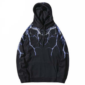 Sudadera con Capucha Negra para Hombre con Estampado de Rayos, Estilo Casual, Tejida en Poliéster, para Otoño - Product Image 1