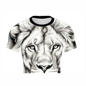 T-shirt en polyester tricoté à manches courtes pour homme, imprimé animal 3D Lion de combat, coupe oversize, respirant et séchage rapide, noir et blanc, idéal pour l'été - Product Image 4