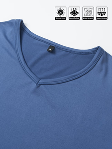 Men's V-Neck Short Sleeve Solid Color Cotton T-Shirt Regular Fit Casual Knitted Breathable 180g <b>Back</b> Logo Made Bangladesh - Product Image 5