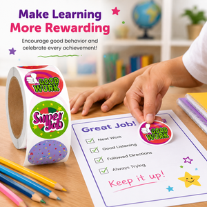 Pegatinas Redondas Personalizadas con Impresión UV para Niños, Etiquetas Motivacionales Coloridas de Buen Trabajo en Rollo para Maestros, Escuelas y Aulas - Product Image 6