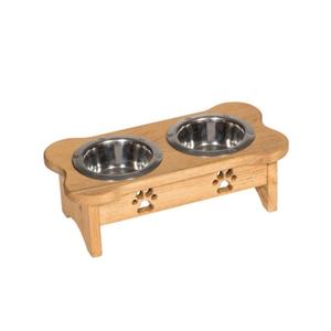 Bone Shaped Double <b>Dog</b> <b>Bowl</b> Feeder Mango <b>Wood</b> <b>Dog</b> <b>Bowl</b> <b>Stand</b> Decorative Dish Holder for Convenient 'Feeding' - Product Image 1