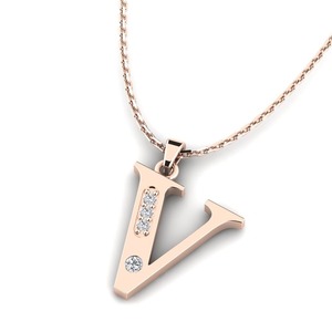 V <b>Letter</b> 925 Silver Moissanite Pendant With Zircon Stones Prong Setting Classic Unisex <b>Charm</b> Gift - Product Image 3