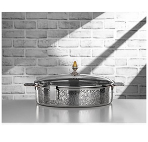 Olla de buffet de acero inoxidable plateado con diseño floral grabado y tapa, elegante olla para restaurante para proveedores - Product Image 3