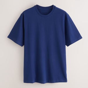 T-shirt pour homme en coton 100% bleu marine, col rond, manches courtes, coupe classique, jersey tricoté, couleur unie, design simple - Product Image 3
