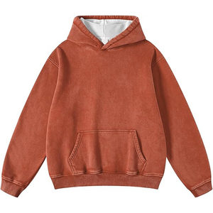 Sudadera con Capucha para Hombre, Color Naranja Quemado, Lavado Mineral, Estilo Vintage, Oversize, de Algodón Grueso y Felpa, Estilo Urbano - Product Image 1
