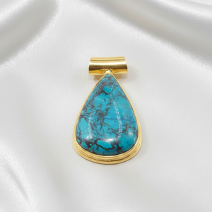 Colgante de Crisocola Azul, Plata de Ley 925, Collar de Piedras Preciosas en Forma de Lágrima Hecho a Mano, Joyería para Mujer, Chapado en Oro Rosa y Oro Amarillo - Product Image 4