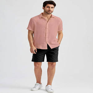 Nouvelle chemise décontractée à manches courtes à carreaux classiques en pur coton imprimés au dos brodés sur le devant pour hommes - Product Image 1