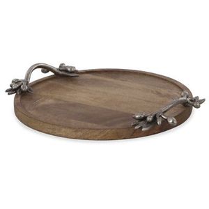 Premium Organic Shape Decorative Metal Serving <b>Tray</b> with Golden Leaf Branch Accent Luxury Display Platter - Product Image 2