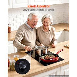 Table de cuisson électrique portable 12 pouces, 2 brûleurs, 1800W, 120V, à brancher, en céramique, encastrable, radiante, avec commande par bouton - Product Image 5