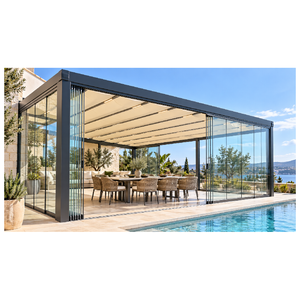 Pérgola de Tela Verde Oscuro de Alta Calidad, Marco con Revestimiento de PVC, Impermeable, Ecológica, Motorizada, con Iluminación LED Ajustable para Exteriores - Product Image 1