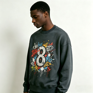Sudadera de cuello redondo para hombre, corte regular, 100% algodón, estampado de grafiti, estilo casual, ropa de invierno, logotipo frontal, anti-bolitas - Product Image 1