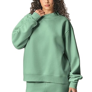 Women Mock Neck Sweatshirt Custom Cotton Terry Hoodie OEM Private <b>Label</b> <b>Printed</b> Logo Casual Streetwear Bulk Supplier - Product Image 1