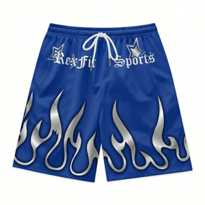 กางเกงขาสั้นกีฬา REXFIT SPORTS แบบกำหนดเอง น้ำหนักเบา แห้งเร็ว ลายเปลวไฟเมทัลลิก สำหรับผู้ชาย เหมาะสำหรับเล่นบาสเกตบอล วิ่ง และออกกำลังกาย - Product Image 4