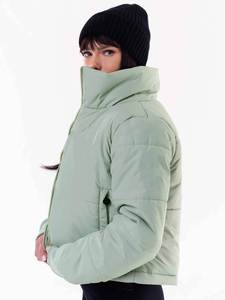 Top <b>Women's</b> <b>Light</b> Green Quilted Puffer Jacket Stand Collar Full Sleeve Zipper Closure Winter <b>Coat</b> Solid Color Puff Sleeve Design - Product Image 2