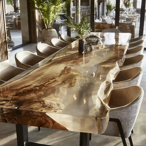 Plateau de table en résine époxy bois de noyer et d'acacia, design océan bleu-vert personnalisé, pour table à manger ou table basse, motif aquarium tropical - Product Image 3