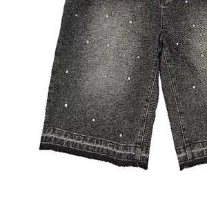 Shorts en jean pour homme de qualité supérieure, élégants, avec strass, design personnalisé, respirants, 100 % coton, coupe classique, été - Product Image 4