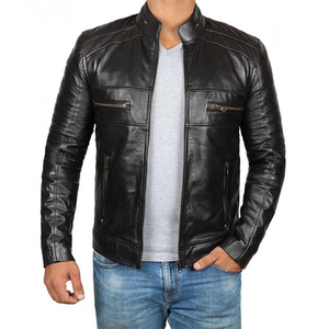 Custom Design Stand Collar <b>Winter</b> <b>Leather</b> <b>Jacket</b> Solid Color Men's Streetwear with Front Logo - Product Image 5