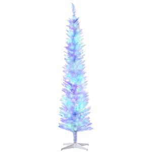 7 Alberi di Natale Artificiali Bianchi Preilluminati con Luci LED Colorate, Albero a Forma di Matita con Rami Scintillanti - Product Image 1